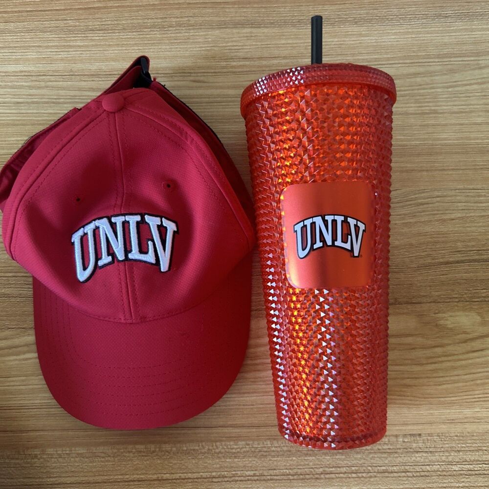 UNLV Rebels Starbucks Red Studded Tumbler With UNLV Hat